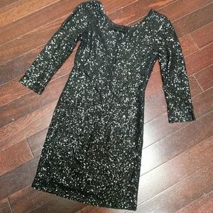 Sequin Long Sleeve Low Back Mini Dress - Black